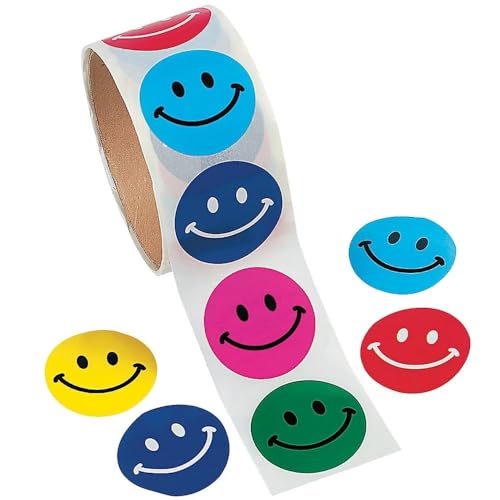 Fun Express Round Smile Face Stickers (100Pc) - Stationery - 100 Pieces