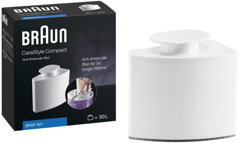 Braun BRSF 001 Anti-limescale Filter - Compatible with Braun CareStyle Compact steam Iron Stations - Holds 30 litres / 23 Water Tank fillings for Longer steam Iron Life