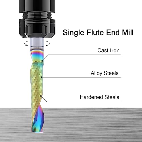 Image of Single-Flute End Mill, 1 /8'' Single Flute Nano End Mill Bits with DLC (Ta-C) Coating, CNC Drill Bits Cutter for Aluminum, Steel, Titanium, Wood