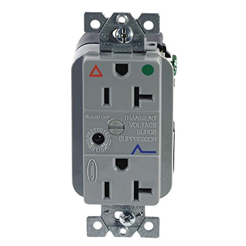 Hubbell Wiring Systems IG8362GYSA SpikeShield Circuit Guard Hospital Grade Isolated Ground Surge Suppression Duplex Receptacle with Light and Alarm, 125V AC, 60Hz, 20A, 2 Pole, 3 Wire, Gray