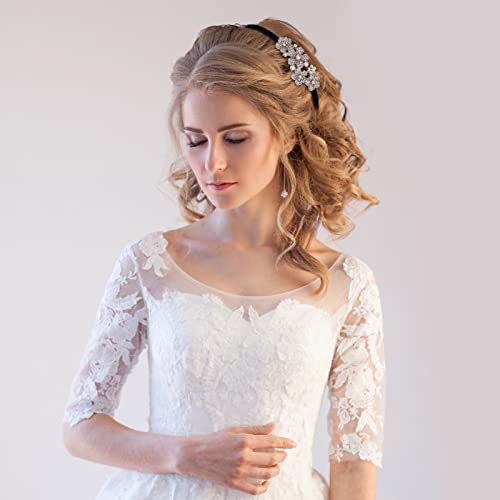 Bodbop Crystal Hair Band, Fashion Headband For Women, Pearl Hairband Head Hoop For Girls With Pretty Cute Rhinestone Flower, Nice Elegant Headwear Accessory With Shiny Bling For Wedding Bride Beauty Care (Plum 5) (Flower 5) #TOP6