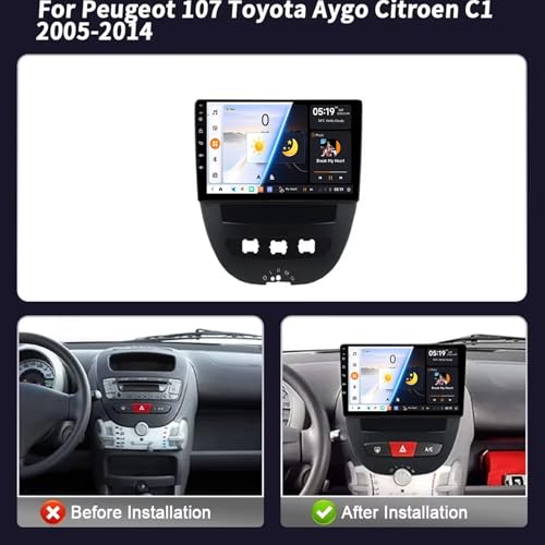 Autoradio Android 14 Peugeot 107 Toyota Aygo 2005-2014 écran tactile Bluetooth USB