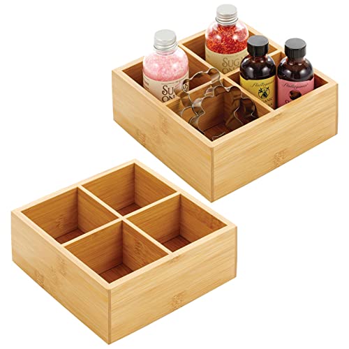mDesign Wood Bamboo Divided Storage Bin Container, Drawer Organizer Crate Box for Kitchen Pantry Cabinet, Shelf, Island Countertop, Holds Snacks, Spices, Drinks, Echo Collection, 2 Pack, Natural