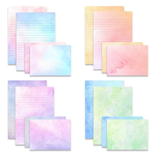 TEETOOKEA 72 Pieces Stationery Set with Envelopes (48 Lined Watercolor Sheets + 24 Matching...