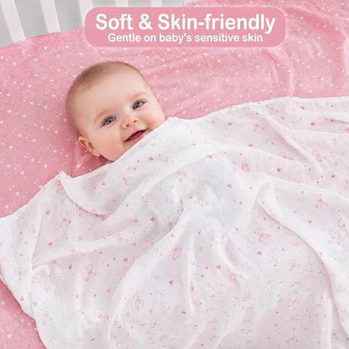 Image of Softan Swaddle Blanket, 47x47 in Muslin Swaddle Receiving Blanket for Newborns, Breathable & Soft, 4 Pack Flower Bow and Bear