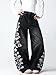 OYICAI Women's Wide Leg Baggy Jeans Embroidered Stylish Denim Pants Hip Hop Relaxed Y2k Oversized Skater Loose Fit Trousers Streetwear Retro Casual 2000s Extreme Motion Skateboard,A1 Black,X-Small