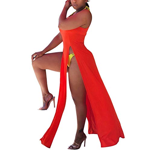 JUNBOON Sexy Sleeveless V-Neck Split Long Beach Dress Floral Print Maxi Dress3