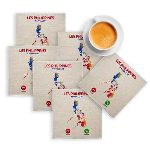 sous Verre en Lin - Les Philippines m'appellent Géographie Tourisme - Lot de 6 (100 x 100 mm)