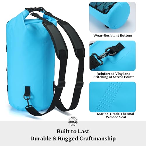 Image of STOVER 5 /10 /25 /30 /40L Waterproof Dry Backpack & Phone Case- Large Floating Dry Bag for Kayaking, Travel, Hiking, Fishing, Camping, Motorcycles & Beach, Heavy-Duty Roll Top Men /Women (Blue)