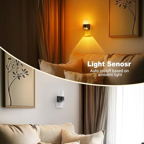 Image of JandCase Amber Night Lights Plug into Wall, Decorative Night Light with Dusk to Dawn Sensor, Adjustable Brightness, Amber Nightlight Plug in for Kids, Bathroom, Hallway, Bedroom, Stairway
