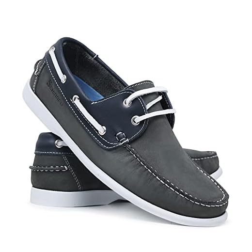 Schiareli Mocassim Masculino em Couro Legítimo, Dockside Náutico, Azul Marinho, Marrom e Preto, Antiderrapante, Casual para Caminhada e Uso Diário (Cinza, BR, Adulto, Numérico, 40)