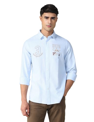 Image of U.S. Polo ASSN. Striped Regular Fit Shirt for Men - 100% Cotton, Breathable & Comfortable, Full Sleeves Casual Shirt for Men