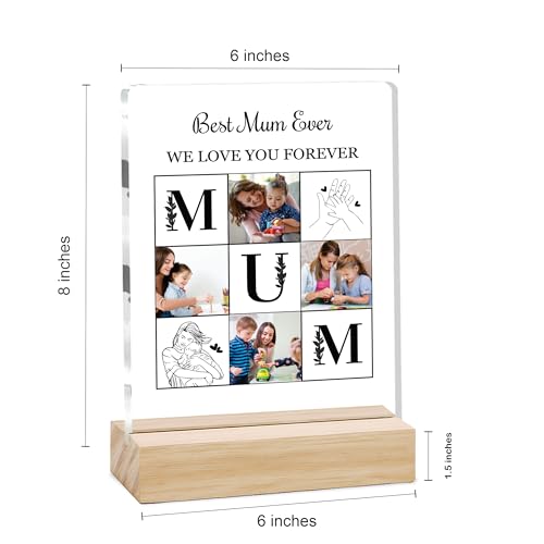 Image of Giftplease Customized Photo And Text Frame With Wooden Stand | Personalised Printed Photo Frame | Gift For Mom | Birthday | Mother's Day | Anniversary (Transparent, 5MM, 6 * 8 Inches), Tabletop