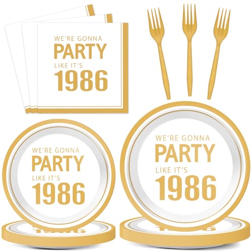 96Pcs 40th Birthday Plates and Napkins for Were Gonna Party Like Its 1986 Party Favor 40th Anniversary Paper Plates Cheer to 40 Years Tableware for Men Women Back in 1986 Birthday Decorations