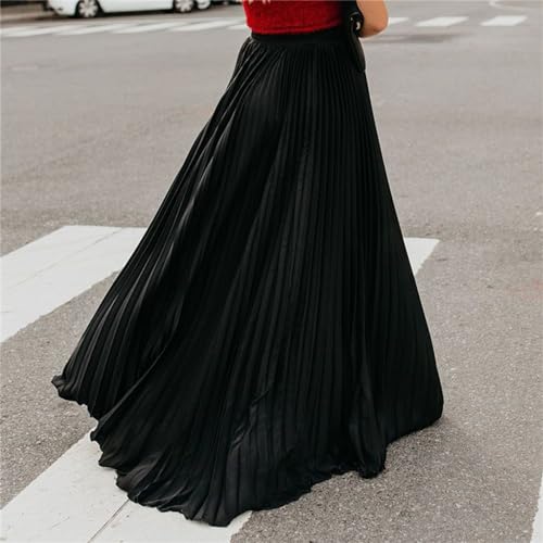 crazynekos Women's High Elastic Waist Pleated Flowy Swing A-line Maxi Skirts3