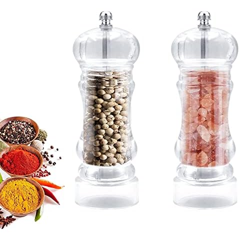 Salz und Pfeffermühle 2Er Set, Salzmühle & Pfeffermühle Salz und Pfeffer Mühle Gewürzmühle mit Einstellbarem Chilimühle aus Acryl Cover