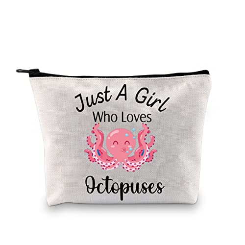 PXTIDY Trousse à maquillage pieuvre - Cadeau pour amateur de pieuvre - Just A Girl Who Loves Pieuvre - Organiseur de voyage - Trousse de survie - Trousse de toilette pour plongée sous-marine, beige Cover