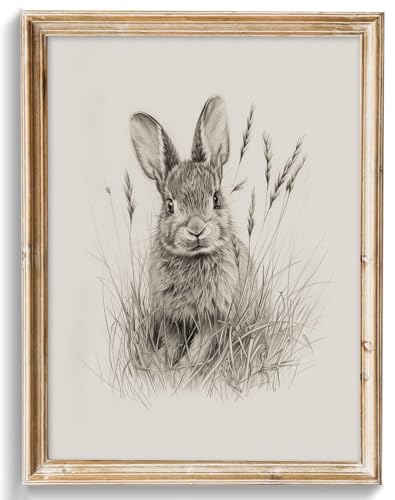 uniro Neutral Wall Art Prints Easter Bunny Wall ArtDecor, Vintage Rabbit Canvas Oil Painting Poster for Rustic Easter Décor, Country Farmhouse Wall Decor Vintage Rabbit Sketch Drawing Art Pictures for Bedroom Gallery Office Bathroom Decor( 8' x 10'-UNFRAMED)