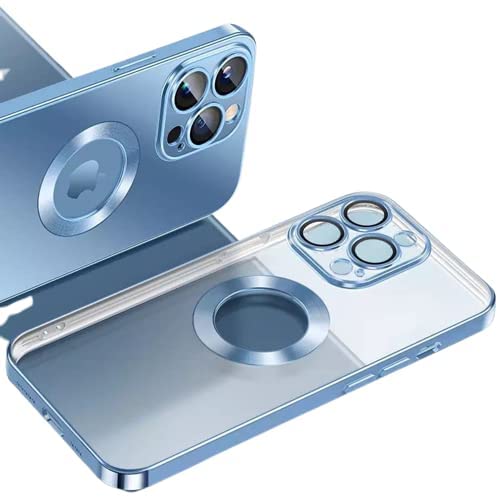 LEMCAS Electroplated Logo View Back Case Cover Shockproof Super Soft Slim TPU Lens Protection Anti-Shock Cover for iPhone 13 - Sky Blue