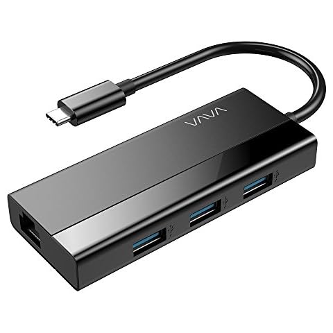 VAVA 4-in-1 USB C to Ethernet Adapter, 3USB 3.0 Ports USB C Hub, 1Gbps RJ45 Gigabit Ethernet LAN Network Adapter for MacBook Pro 2019/2018/2017, MacBook Air 2018, Surface Book 2 and More Cover