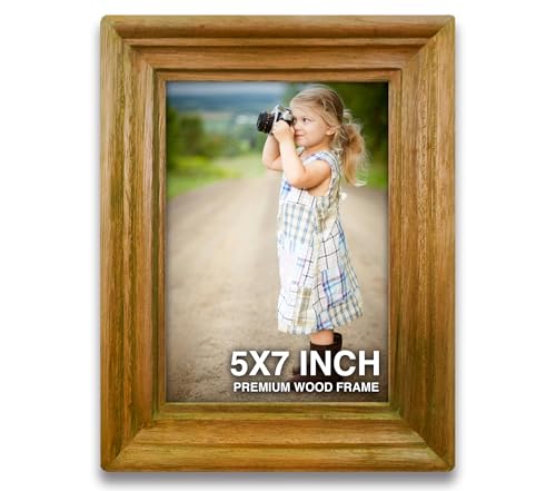 Image of Photo Frame 5 x 7 inch | Frame for Wall Decoration | Small Photo Frames | Orange Wooden Frames for Wall | Antique Decor for Living Room, Best Gift for Friends (5x7 inch, Orange)
