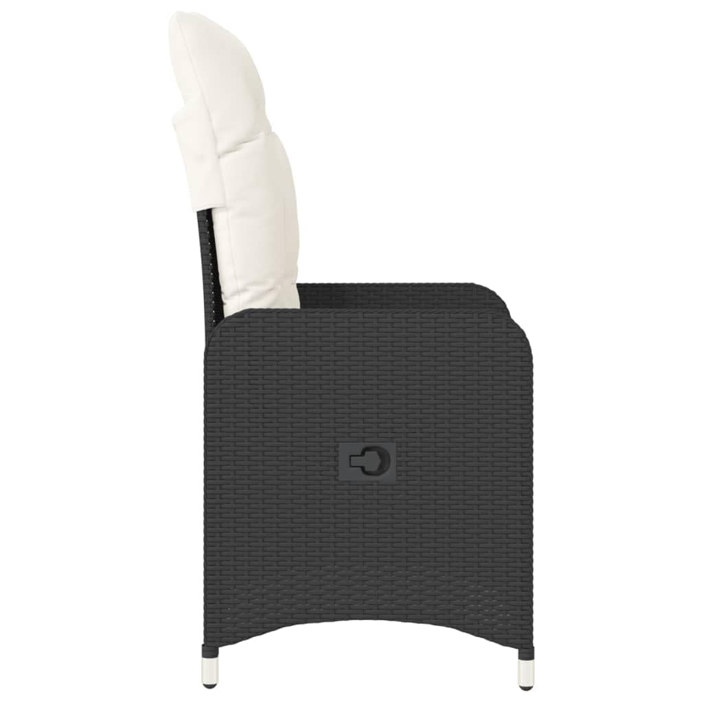 Poltrona reclinabile da giardino con cuscini in rattan sintetico nero sedie esterne resistenti alle intemperie, poltrone per terrazze, mobili da giardino nero senza poggiapiedi