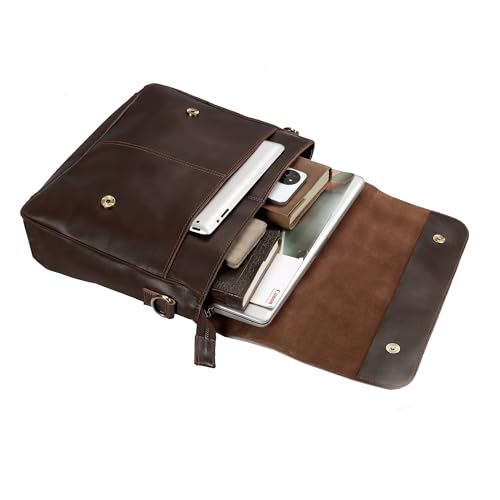 Unisex Brown Leather Messenger Bag - 14.5" x 11" x 4", Fits 15" Laptop, Pebbled Leather, Adjustable Strap, Ideal for Daily Use & Travel2
