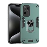 Compatible with Oppo F19 Pro+ Phone Case Shockproof, with Slide Camera Cover, 360° Ring Stand Magnetic Car Mount Compatible, Heavy Duty Protective - Green