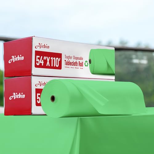 Image of Plastic Table Cloth, 110 Ft X 54 In Plastic Table Cloth Disposable Sage Green Tablecloth Premium PEVA with Any Cut Sliding Cutters Disposable Tablecloth for Picnics, Parties, Birthdays, Festivals
