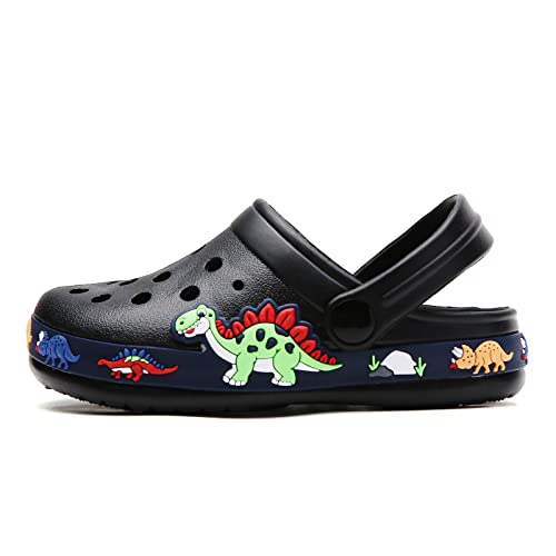 Little Kids Boys Garden Clogs Cute Cartoon Comfort Summer Funny Animal Designed Charm Lightweight Slip On Sandals Shower Slides Non-Slip Walking Slippers For Toddler Unisex Baby Dinosaur Black 24 #TOP2