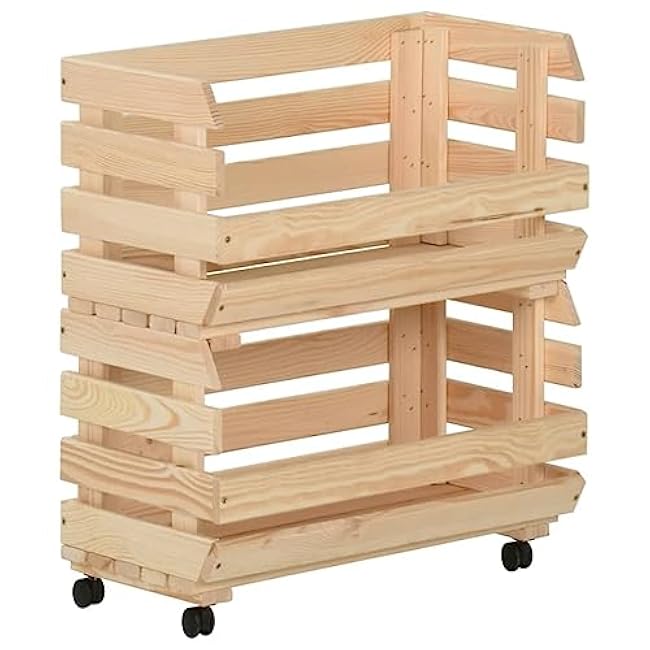 Solid Pine Wood Vegetable Trolley, 14.6x11.8x31.5 Kitchen Storage Cart with Rolling Wheels, 3-Tier Design for Food & Serving, Mobile Home Storage Solution-7jnCcMgK