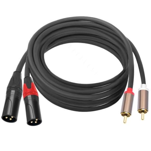 Jozzai RCA to XLR HiFi Audio Cable 5 Feet 2 RCA Male to 2 XLR Male Black with Red/Black Tail 4N OFC Wire and Gold-Plated Conductors for Amplifier Mixer Microphone