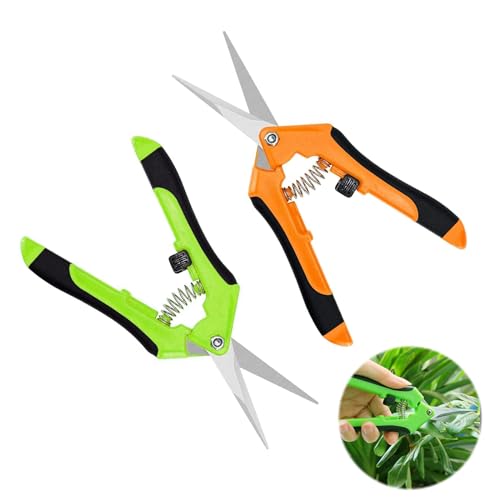 ChAusa 2 Piezas Tijeras Podar, Podadoras de Jardín, Tijeras de Podar Pequeñas, Tijeras Jardineria Acero Inoxidable, Adecuado para Plantas Bonsái, Flores, Frutas, Rosas (Verde y Naranja)