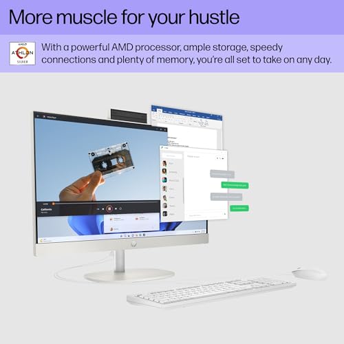 Image of HP 23.8 inch All-in-One Desktop PC, FHD Display, AMD Athlon Silver 7120U, 8 GB RAM, 256 GB SSD, AMD Radeon Graphics, Windows 11 Home, 24-cr0110 (2023)