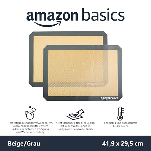 Amazon Basics Rechteckig Backmatte, Silikon, 2 Stück, 29.54 x 41.91 cm, Beige/Grau – Bild 3