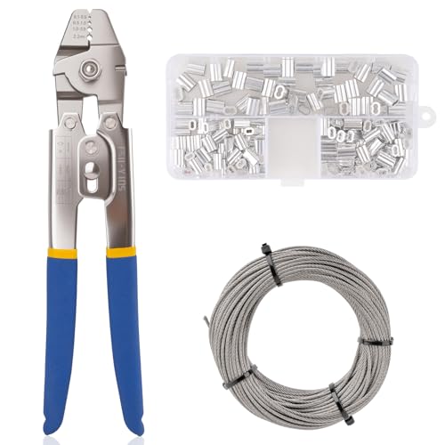 1/16IN 66FT Wire Rope Crimping Tool with 150pcs Aluminum Crimp Sleeves