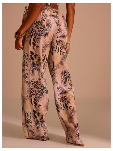 GORGLITTER Women's Leopard Cheetah Pants Wideleg Flare Baggy Drawstring Pants Streetwear2