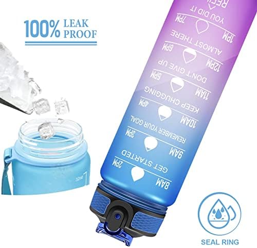 1 Litre Water Bottle with Straw, Time Markings Motivational Sport Water Bottle, Bpa Free Tritan Drinks Bottle for Girls, Boy, Fitness, Outdoor, Cycling, Gym, School & Office (Blue Purple)