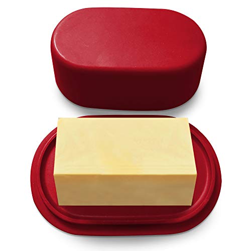 Modern Bamboo Red Butter Dish with Lid - Dishwasher Safe - Perfectly Sized