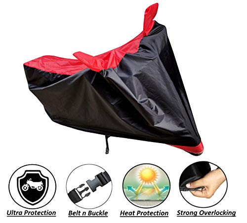 Image of Auto Hub Bike Cover Compatible with Hero Hf Deluxe with Mirror Pocket, Dustproof, Heat Resistant, Triple Stitched, Hf Deluxe Bike Cover- Black, Red