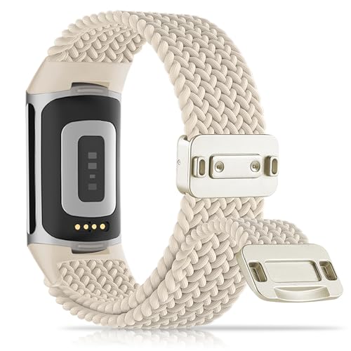 Huadea Magnetic Braided Nylon Compatible with Fitbit Charge 6 Bands/Fitbit Charge 5 Bands for Women Men Soft Sport Stretchy Breathable Strap Replacement Wristband for Charge 6/Charge 5