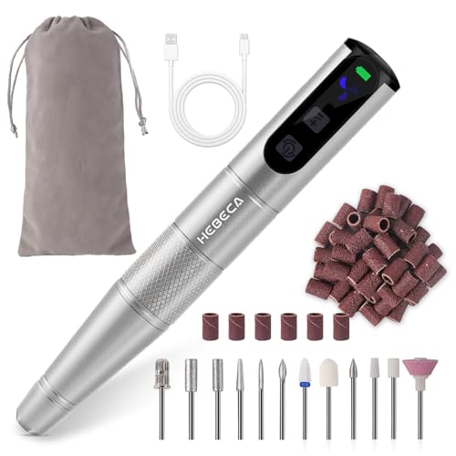 HEBECA Torno para Uñas Profesional 20000RPM - limas de uñas electrica profesionales - 12 en 1 lima electrica uñas Nail Drill machine de Gel Acrílico Natural Recargable (Gris)