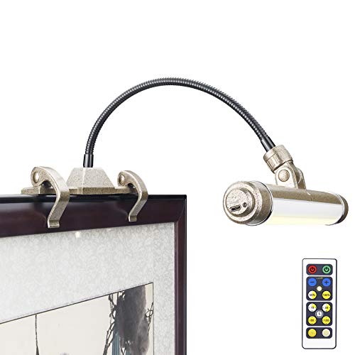 Luxsway Wireless Picture Frame Led Lighting,Rechargeable Art Display Lighting Clip On Pictures,Over Painting Lights With Remote,Artwork Lamp With Flexible Neck,28 Leds 3 Lighting Modes 200Lm-Gold #TOP6