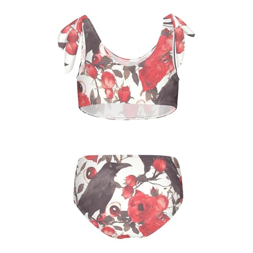 KLL Red Roses with Eyeballs and Black Crows Girl Two Piece Bikini Sets Scoop Neck Swimsuits Swimwear Cute Shoulder Strap2
