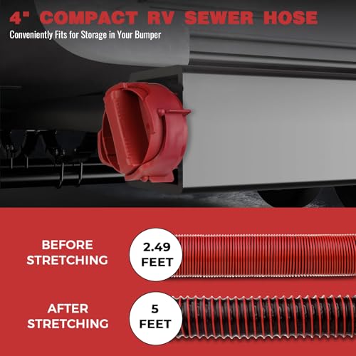 Image of 5FT RV Sewer Hose Kit: Heavy Duty Camper Waste Hose with Leak-Proof Swivel Fittings, 90 Clear Elbow, 4-in-1 Adapter, TPE Tech for Crush-Proof and UV-Resistant