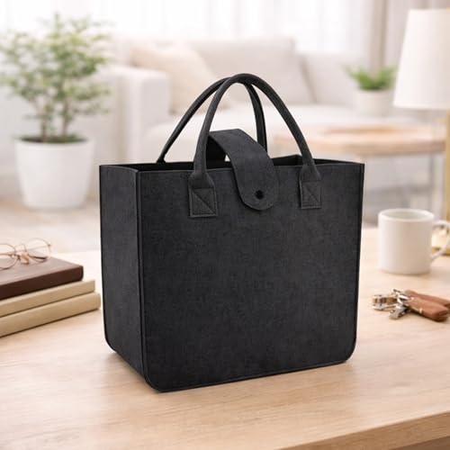 Image of Felt Fabric Reusable Shopping Bag with Handle & Button Closure for Grocery, School, Beach, Travel, Study, Gym, Gifts | Size - 30x34.5x17.8cm