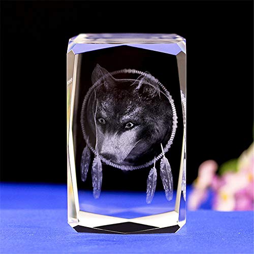 Uterstyle CRYSTAL GLASS WOLF FIGURE MODEL,3d laser etched crystal wolf ornaments art,Animal Crystal Glass Cube Engraving Wolf Sculpture Gifts WITH GIFT BOX (50 * 50 * 80mm) - Image 3
