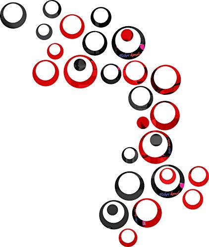Image of Bikri Kendra 3D Acrylic Glass Wall Mount Mirror Wall Stickers - 24 Ring Black & Red (3)
