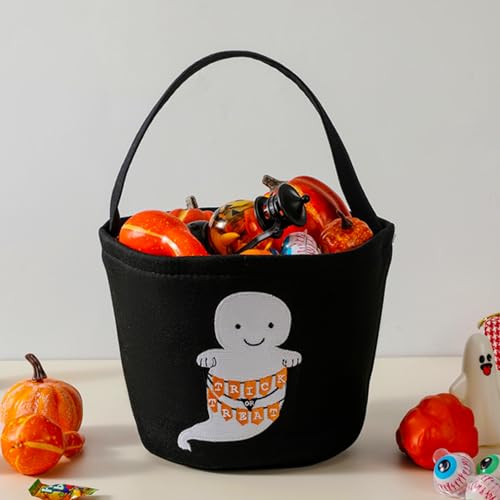 Halloween Eimer Kinder für Süßigkeiten, Halloween Korb Trick or Treat Bag, Halloweens Eimer Geist für Junge Mädchen Kinder, Geschenkkorb Leer für Halloweens Accessoires Party, 20-25cm x35cm