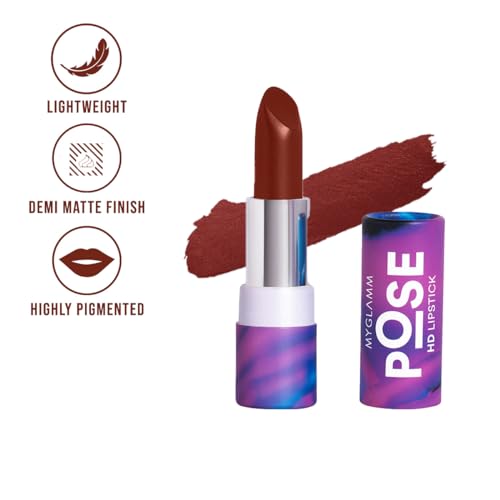 Image of MyGlamm POSE HD Lipstick-Mahogany (Brown)-4 gm | Matte Lipstick | Enriched with Moringa oil & Vitamin E | Long-lasting & Moisturising